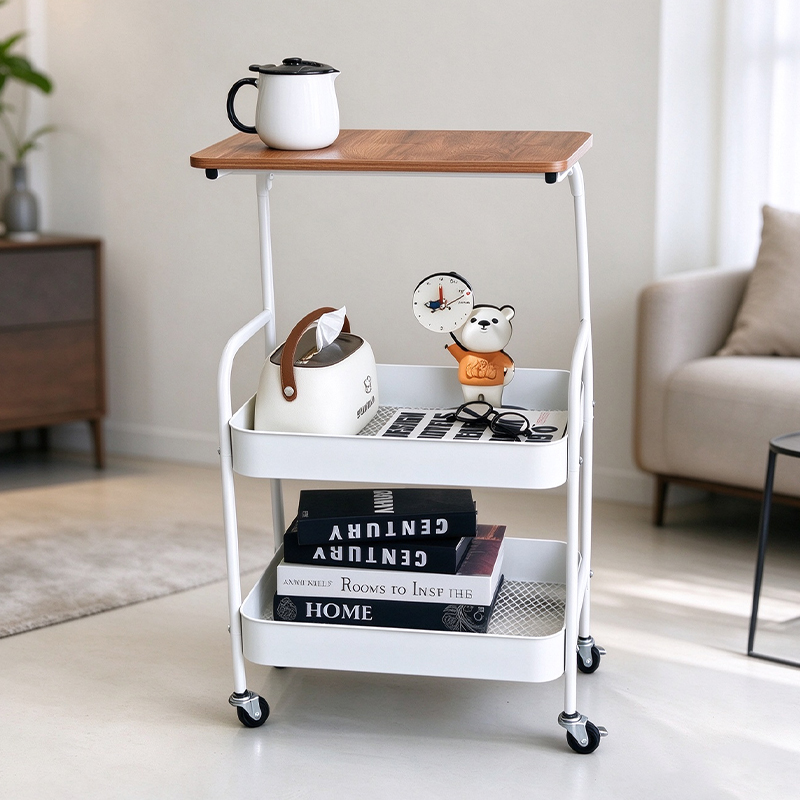 木製の天板と2つのメッシュ製収納トレイを備えた3段式のキャス - Home Cooking Recipes のレビューと価格