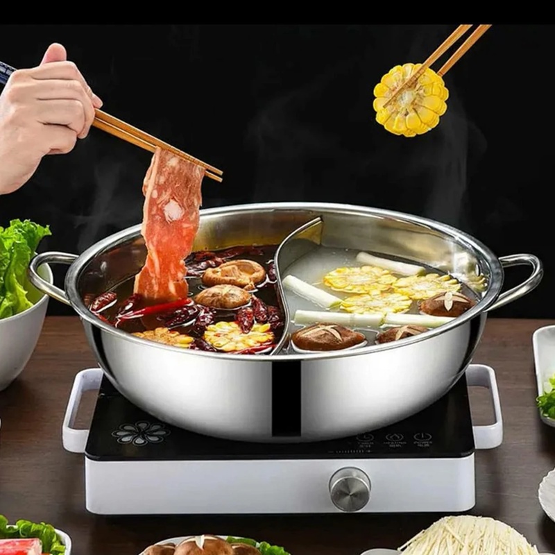 ステンレス製28cm仕切り付き鍋、ガスコンロ対応の二重構造の - Home Cooking Gas のレビューと価格